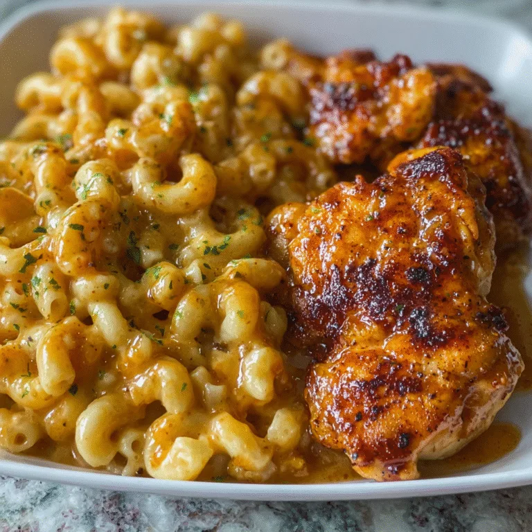 High Protein Honey Garlic Butter Chicken with Mac and Cheese