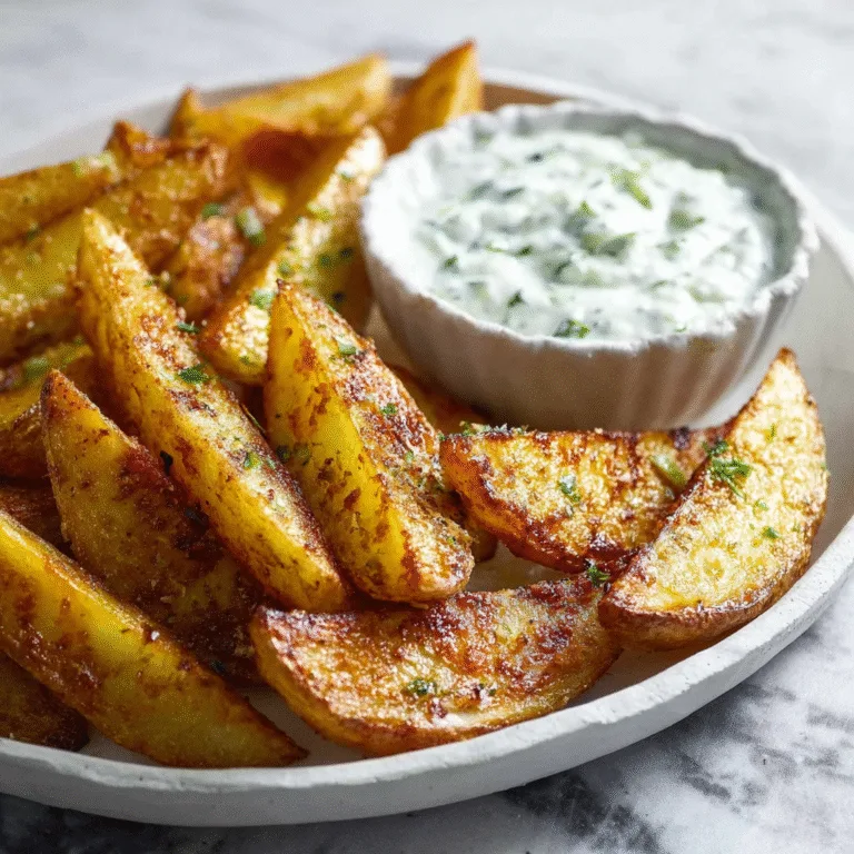 Crispy Potato Wedges with Creamy Cucumber Dip
