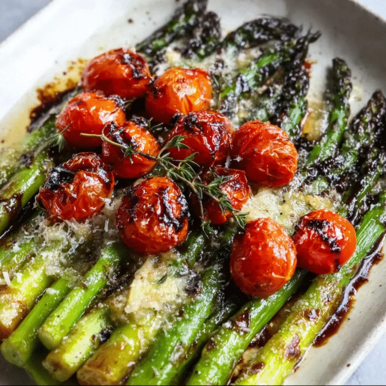 Parmesan Roasted Asparagus with Tomatoes & Balsamic Glaze