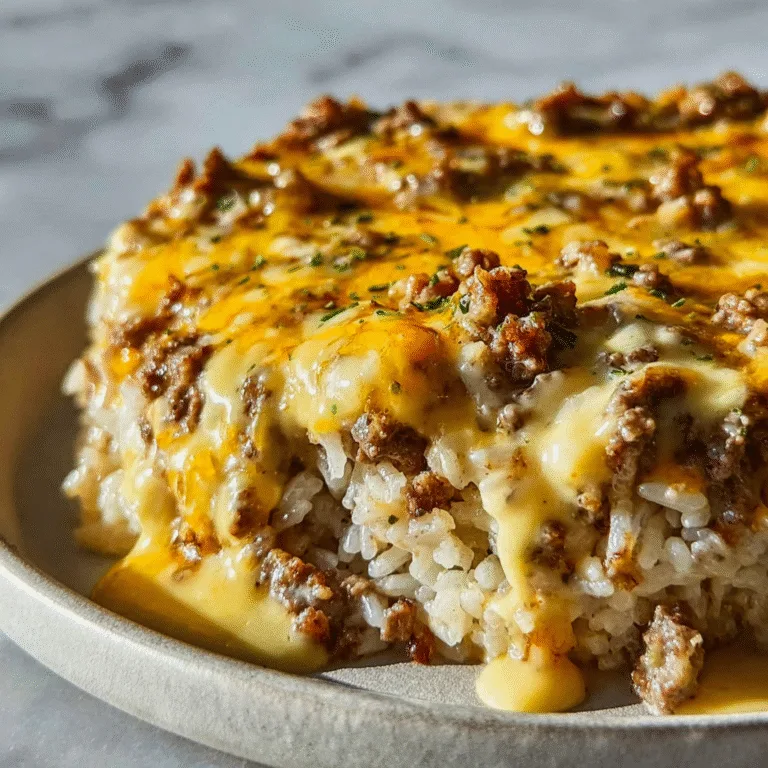 The Ultimate Garlic Butter Beef and Rice Skillet with Cheddar Parmesan Sauce