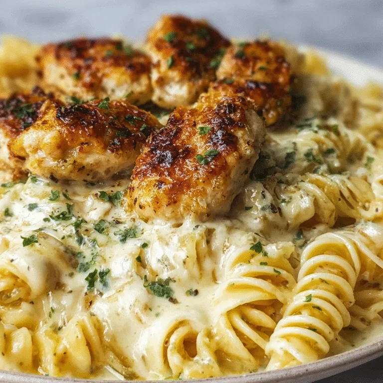 Creamy Garlic Parmesan Chicken with Cheesy Twisted Pasta