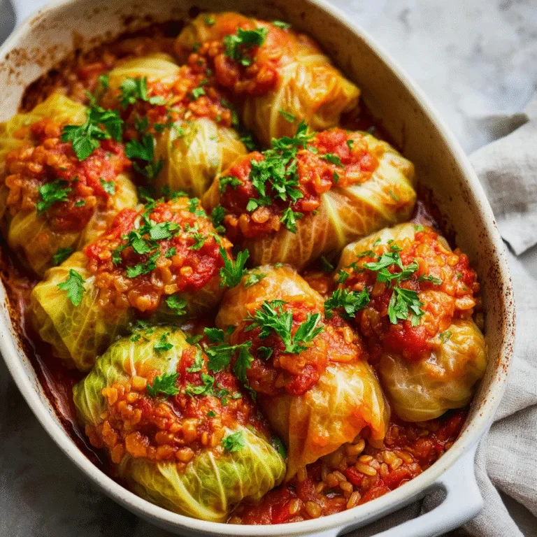 Lentil and Rice Cabbage Rolls – A Comforting, Meatless Twist on a Classic