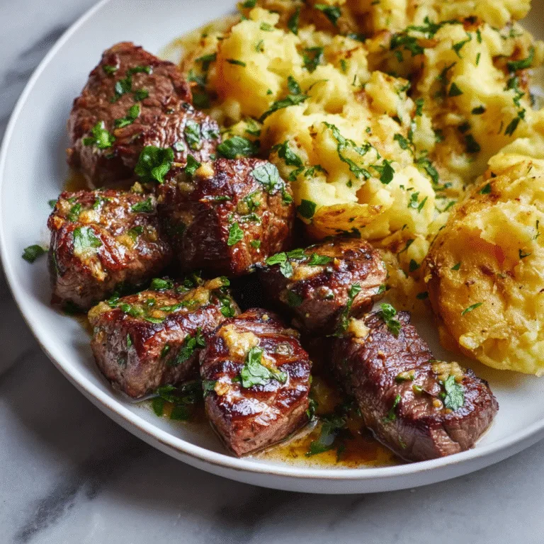 Garlic Butter Steak Bites and Cheesy Smashed Potatoes (The Ultimate Skillet Dinner)