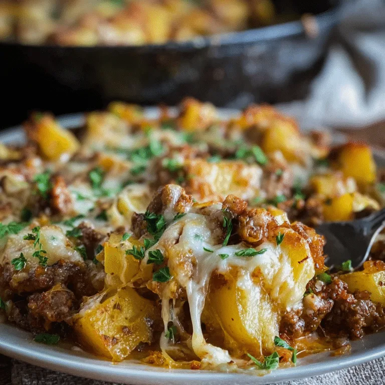 One Pan Cheesy Meat & Potato Skillet