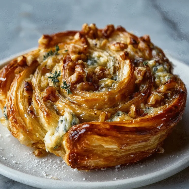 Blue Cheese Walnut and Thyme Pull-Apart Puff Pastry Twirl