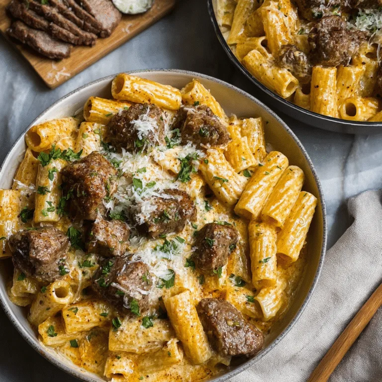Cajun Steak Tips in Cheesy Rigatoni Parmesan Sauce (Creamy, Spicy & Unbelievably Good)