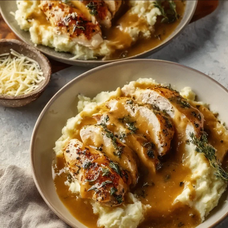 Chicken and Garlic Gravy with Cheesy Mashed Potatoes (The Ultimate Comfort Meal)
