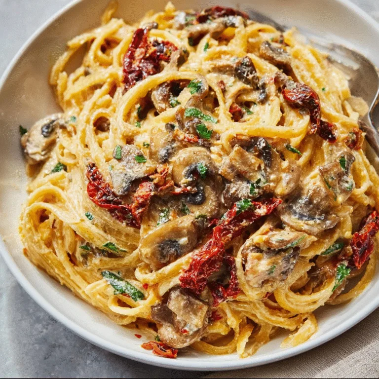 Sun-Dried Tomato & Mushroom Pasta in Garlic Basil Cream Sauce – A Rich, Velvety, One-Pan Pasta You’ll Make Again and Again