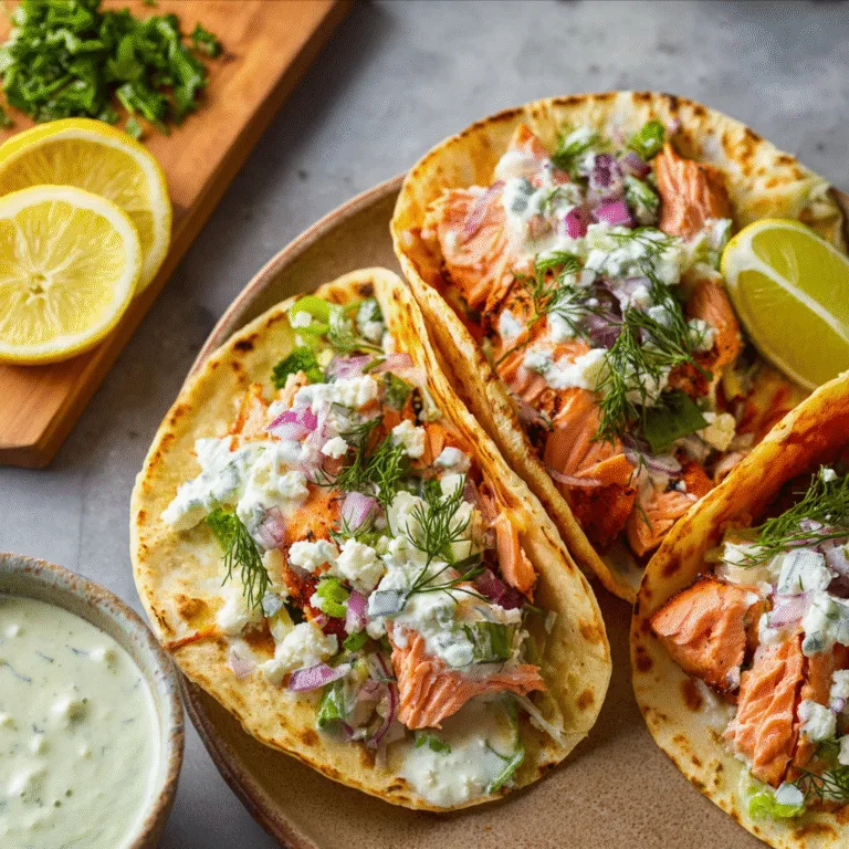 Mediterranean-Style Salmon Tacos: Fresh, Flavorful, and Weeknight-Perfect