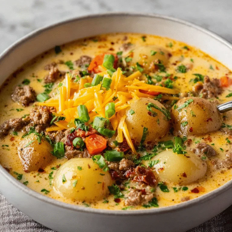 Cheeseburger Soup with Baby Potatoes – Creamy Comfort in a Bowl