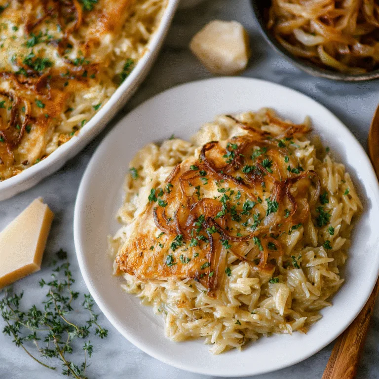 French Onion Chicken Orzo Casserole: Comfort Food with Deep Savory Flavor
