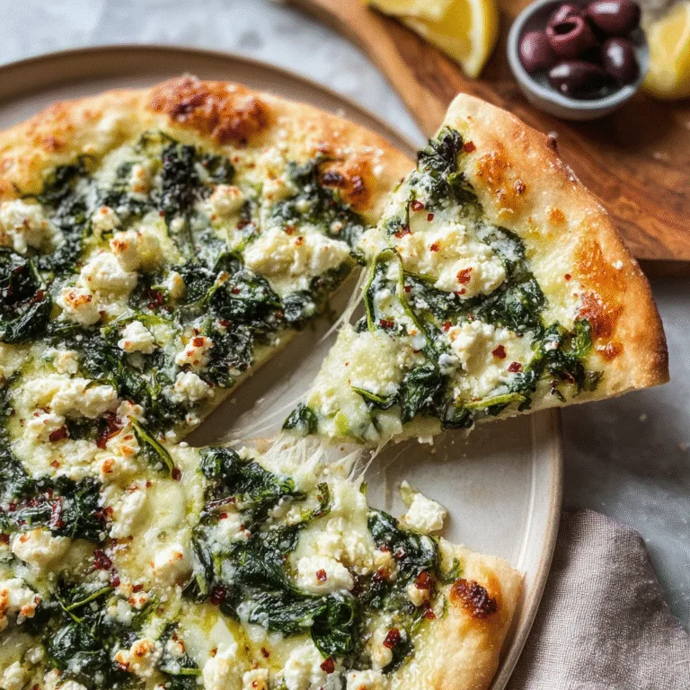Greek Roasted Garlic Spinach White Pizza: A Mediterranean Twist on a Creamy Classic