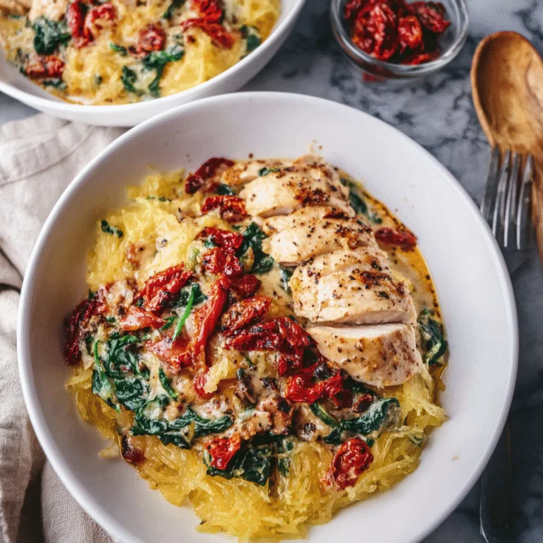 Tuscan Chicken and Spaghetti Squash (Creamy, Comforting, and Lighter)