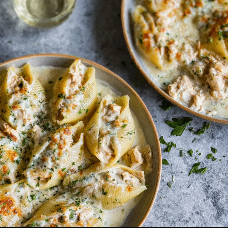 Garlic Butter Chicken Alfredo Stuffed Shells – Creamy, Cheesy & Irresistible