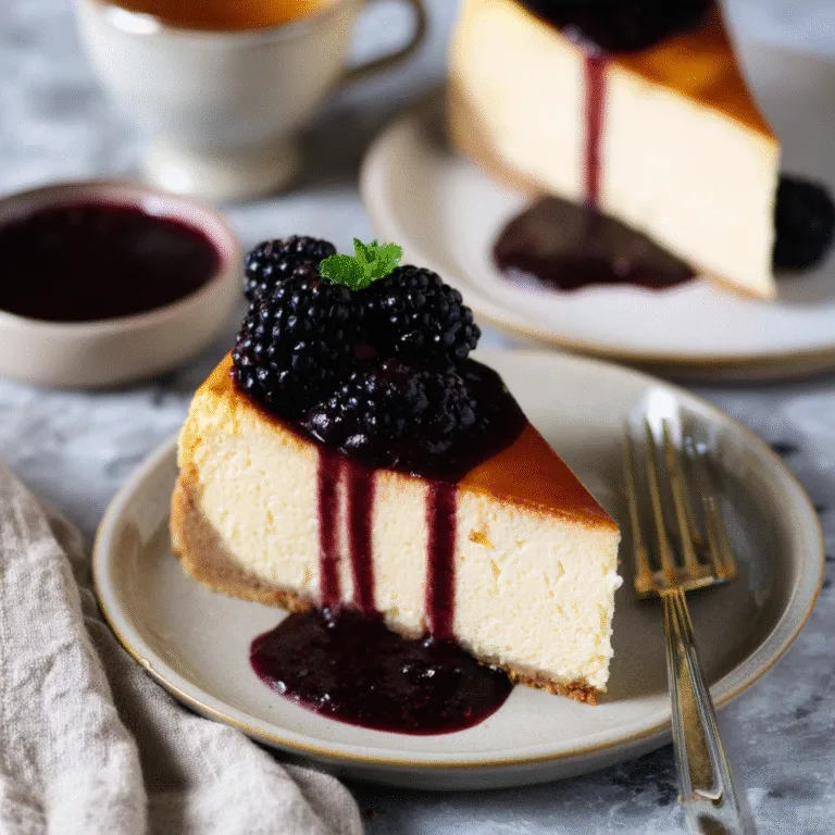 London Fog Basque Cheesecake with Blackberry Sauce