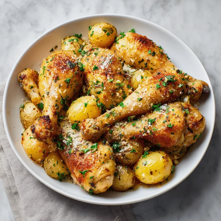 Garlic Parmesan Chicken Drumsticks with Potatoes (Crispy, Juicy & Family-Friendly)