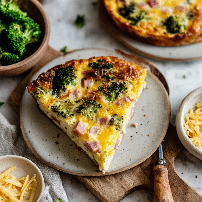 Low-Carb Crustless Quiche with Ham, Broccoli & Cheese