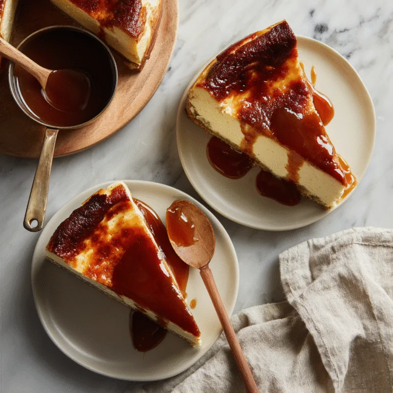 Ultra-Creamy Basque Cheesecake with Salted Caramel Sauce