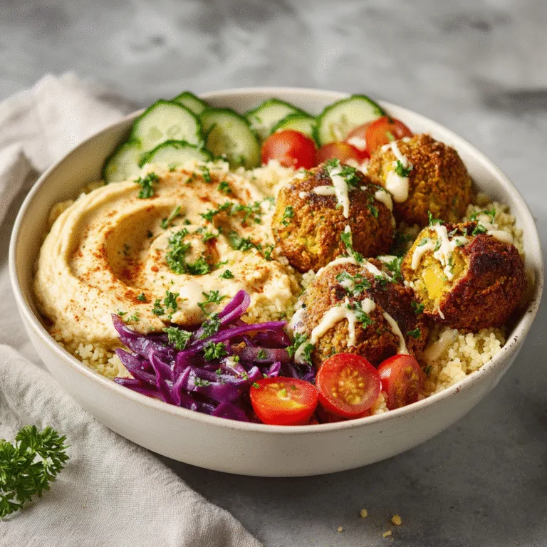 Mediterranean Bowl with Hummus, Falafel & Tahini – A Fresh and Flavorful Vegetarian Feast