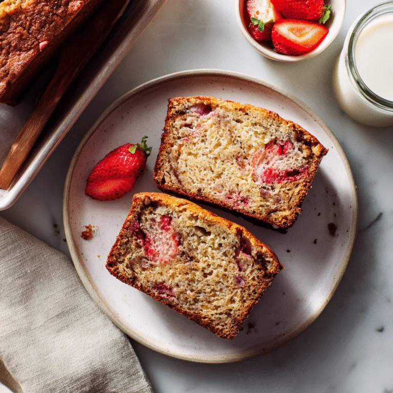 Healthy Banana Strawberry Bread with Yogurt (Moist, Naturally Sweet & Light!)