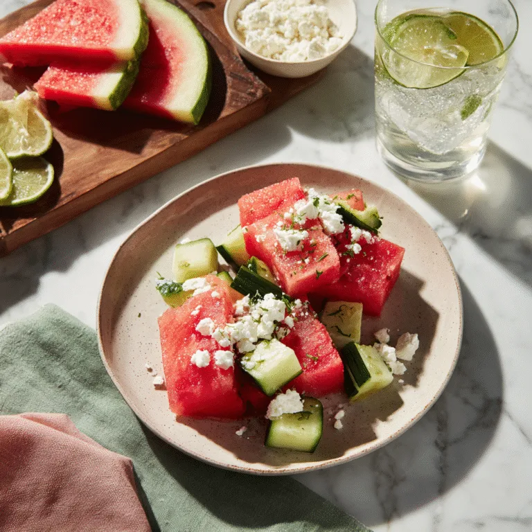 Simple Watermelon, Cucumber & Feta Salad