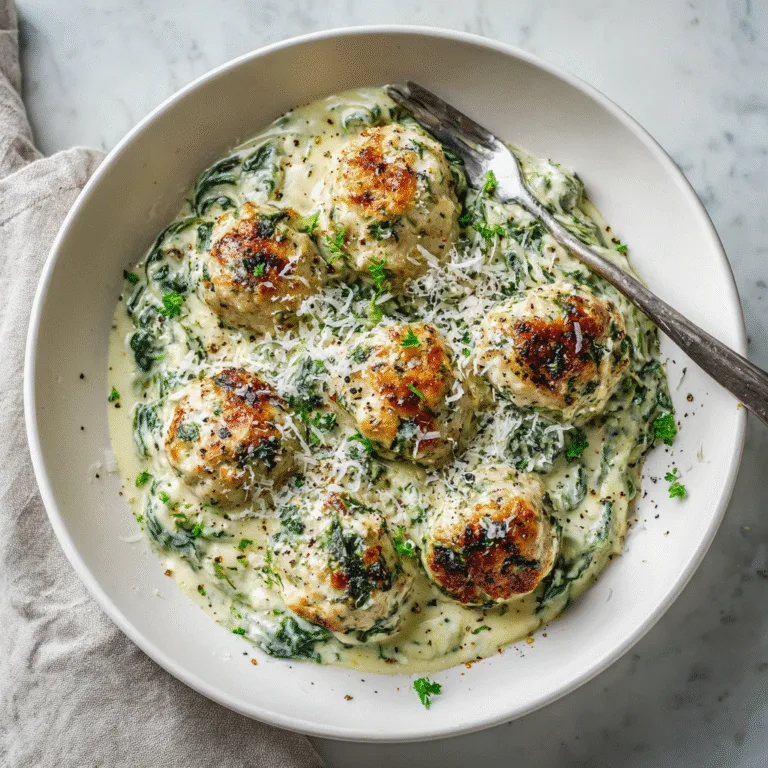 Baked Chicken Ricotta Meatballs with Spinach Alfredo Sauce