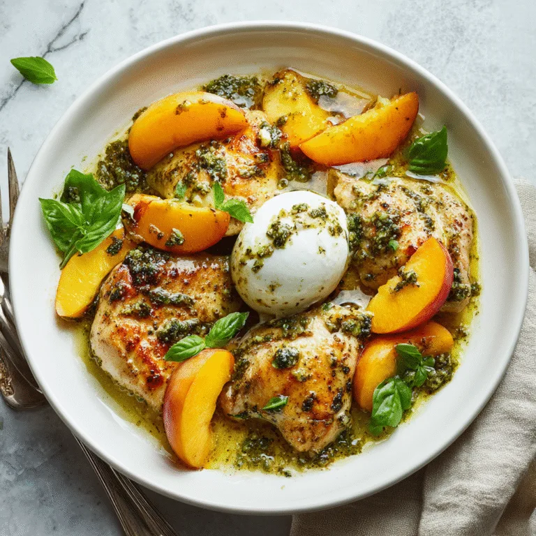 Pesto Peach Chicken in White Wine with Burrata