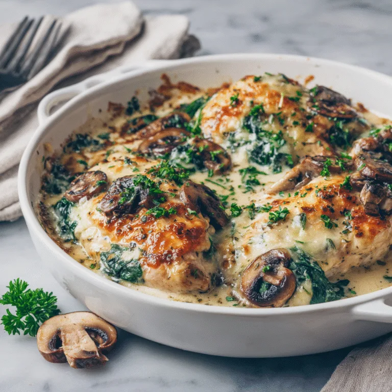 Creamy Chicken Spinach and Mushroom Bake