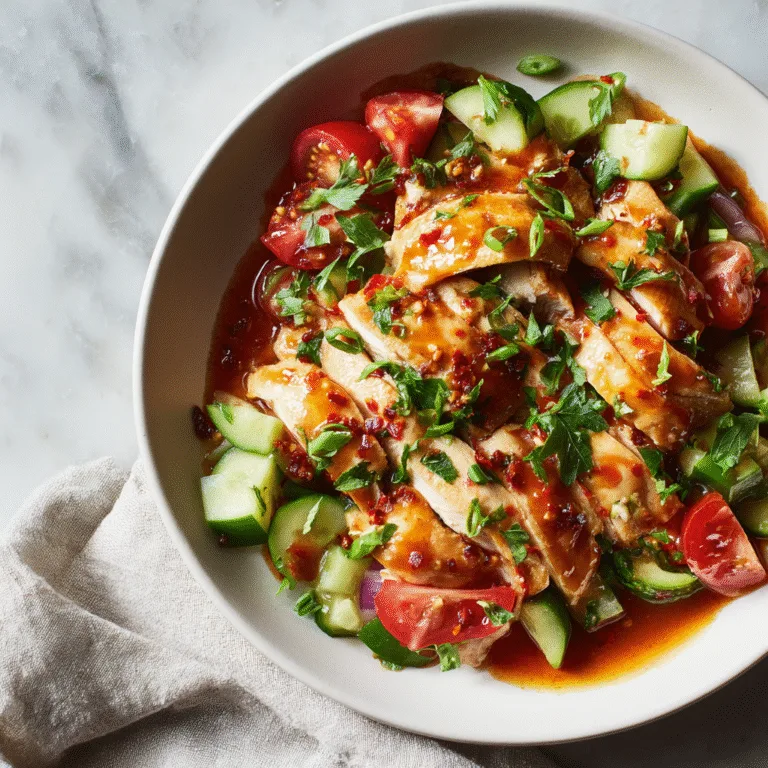 Chicken Bowls with Tomato Cucumber Salad and Calabrian Chile Sauce