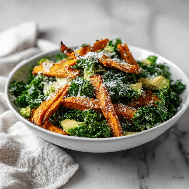 Avocado Kale Caesar Salad with Sweet Potato Fries – A Bold, Nourishing Twist on a Classic