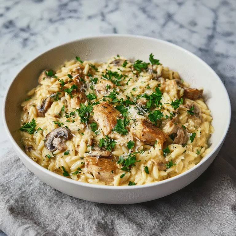 One Pot Chicken and Mushroom Orzo – Creamy, Cozy & Effortlessly Delicious