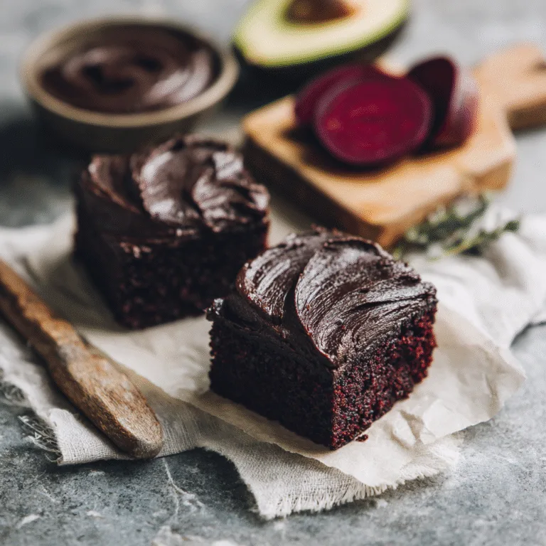 Fudgy Vegan Beetroot Brownies with Chocolate Avocado Frosting