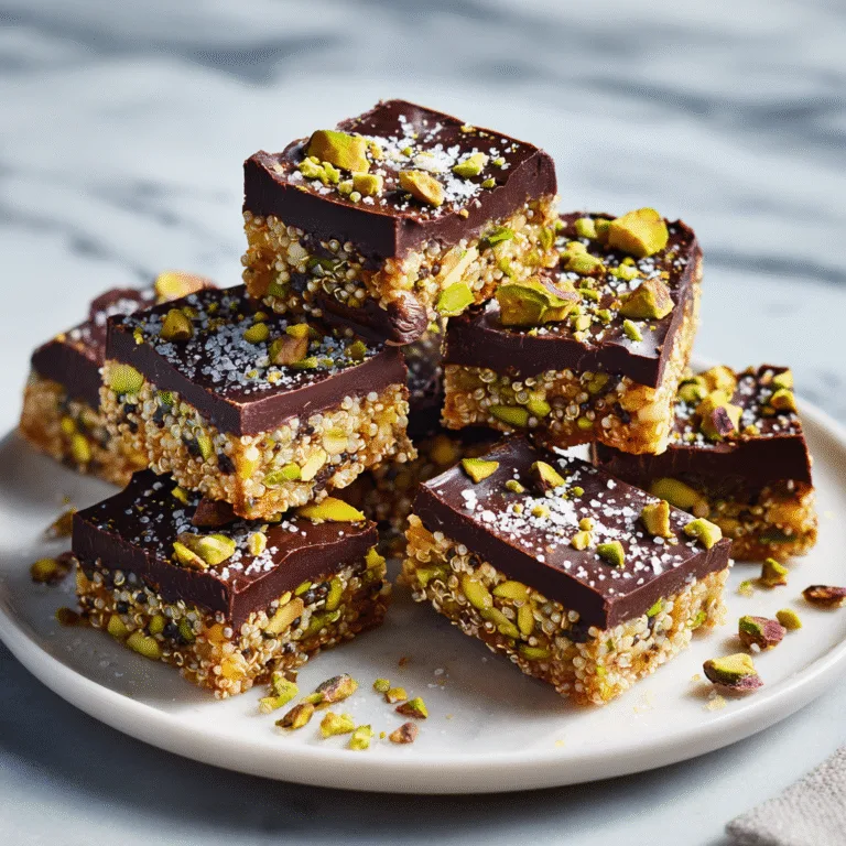 Salted Dark Chocolate Pistachio Quinoa Crunch Bars