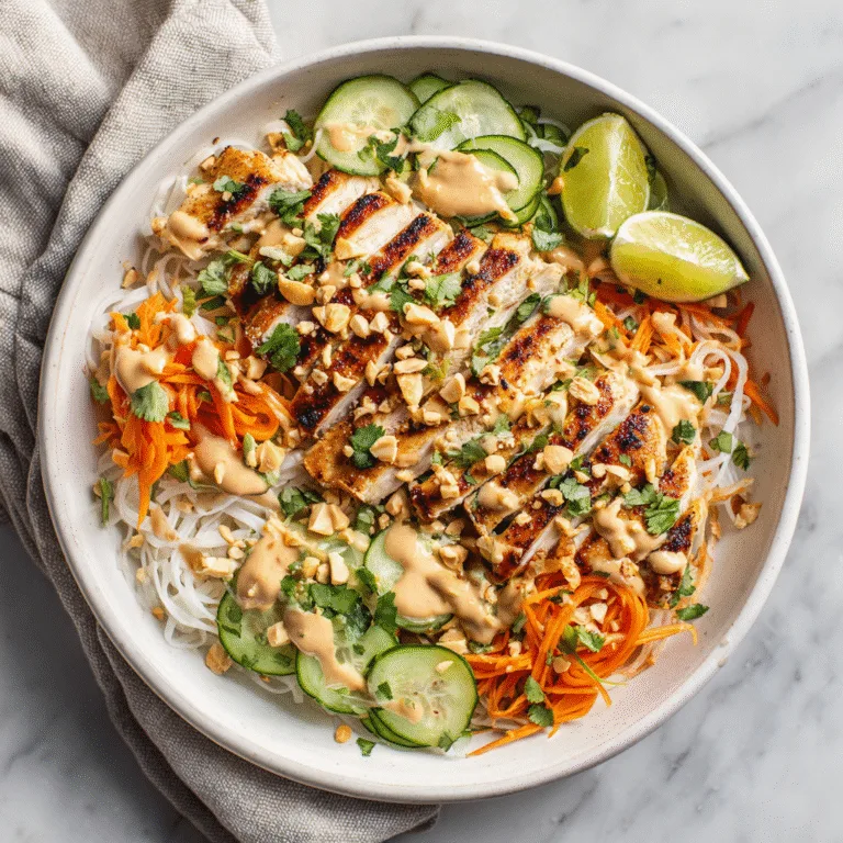 Grilled Chicken Spring Roll Bowls with Peanut Sauce